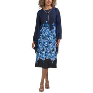 MARINA Printed Jersey Midi Dress With Jacket - Navy Multi